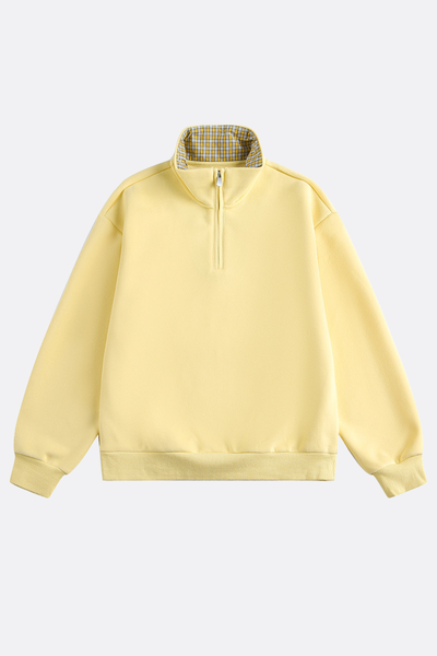 Unisex Spring Plaid Patchwork Half Zip Loose Hoodie