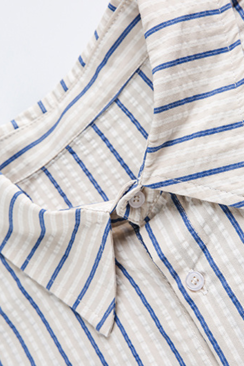 Unisex Spring Cotton Stripe Set-in Long Sleeve Retro Shirt