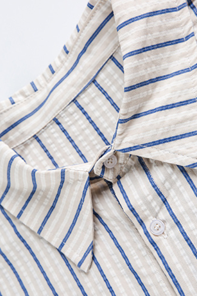 Unisex Spring Cotton Stripe Set-in Long Sleeve Retro Shirt