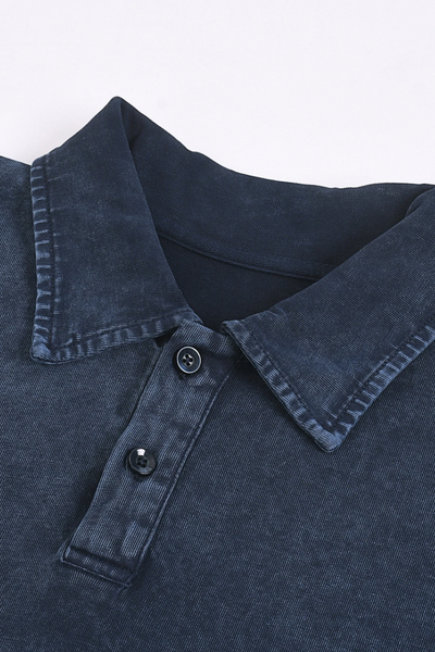 Men Summer 320G Snow Washed Cotton Short Sleeve Polo Shirt