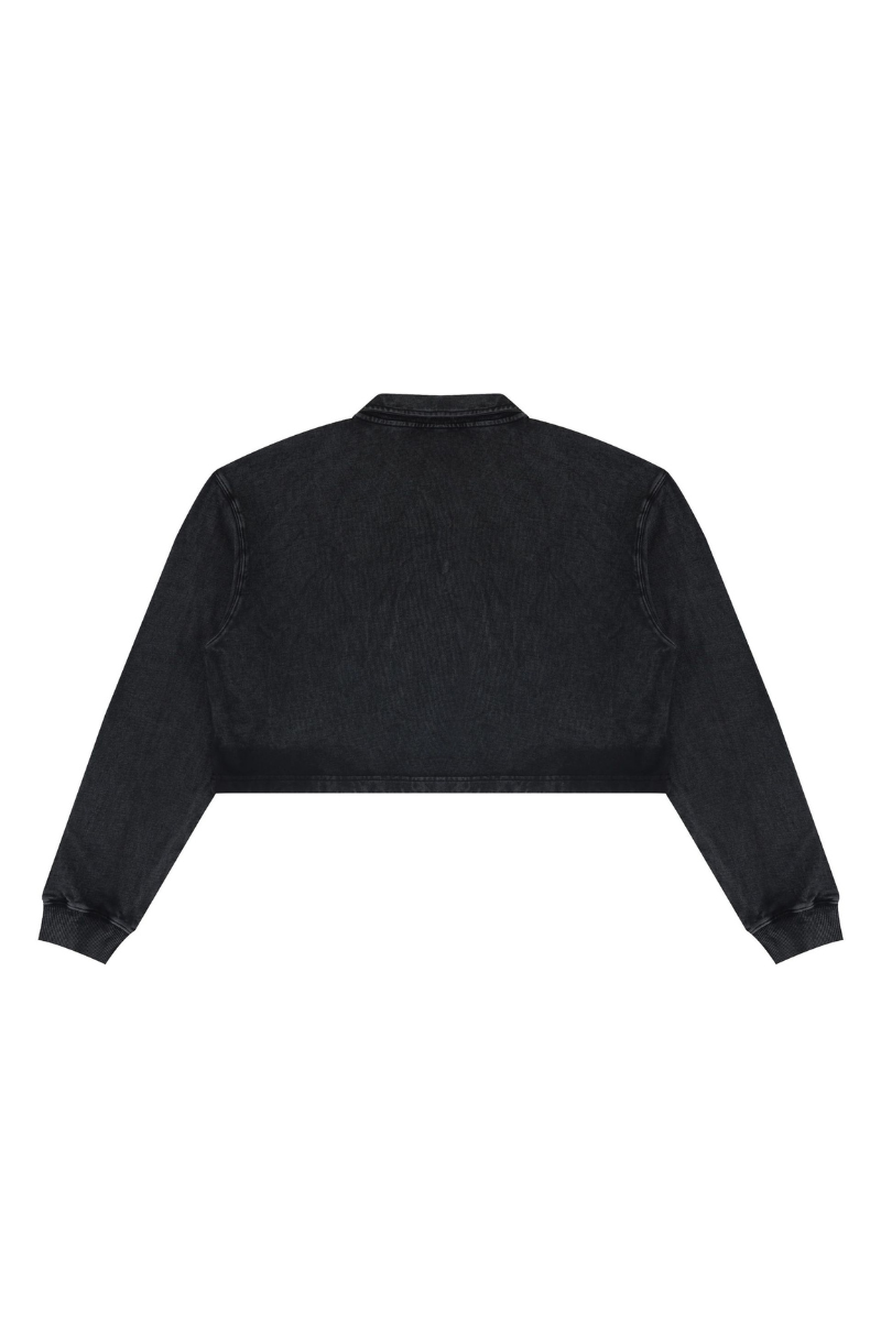 Women Fall Clothing Snow Washed Collared Crop Sweatshirt