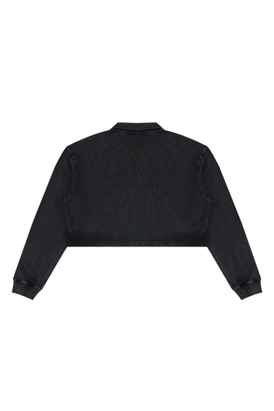 Women Fall Clothing Snow Washed Collared Crop Sweatshirt