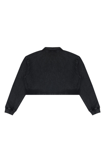 Women Fall Clothing Snow Washed Collared Crop Sweatshirt
