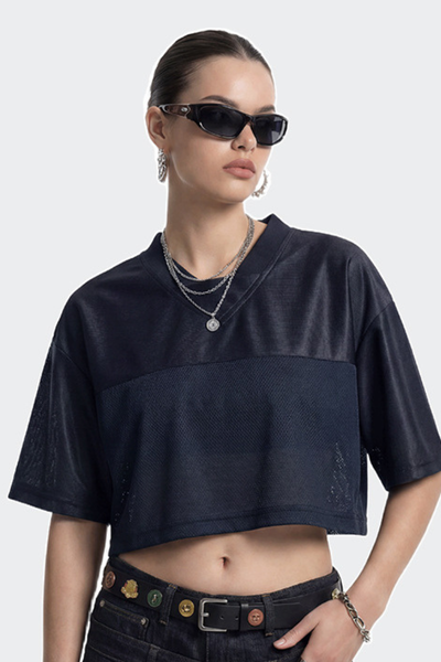 Women's Summer Y2K V-Neck Cutout Crop Patchwork Tee