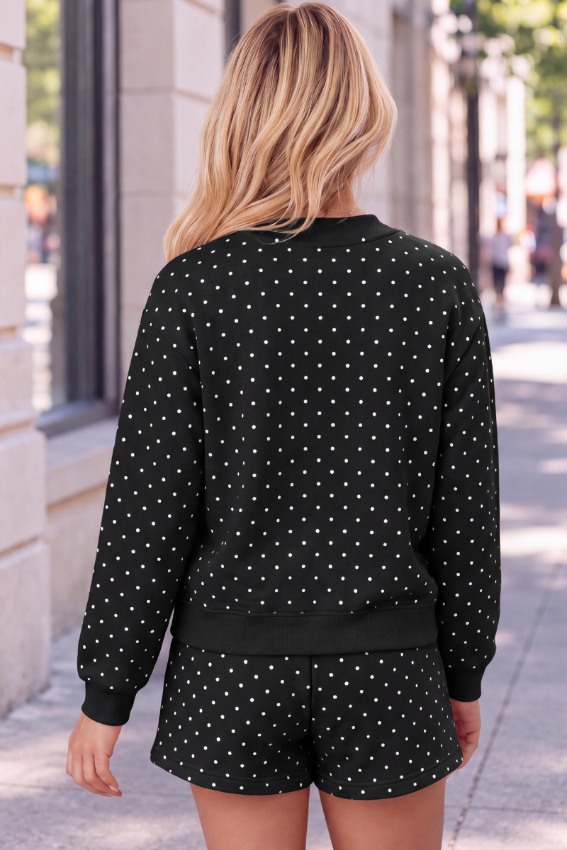 Women All Season Cozy Polka Dot Relaxed 2-Piece Shorts Set