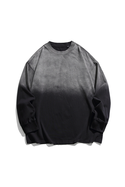Unisex Heavy Washed American Gradient Loose Long Sleeve Tee