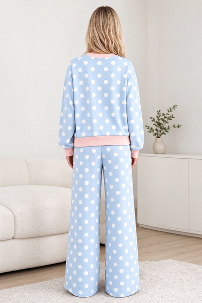 Women's Fall Polka Dot Colorblock Multi-Pocket 2 Piece Set