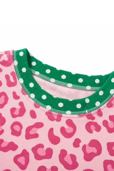 Women Spring Leopard Polka Dot Loose Fit Sweatshirt