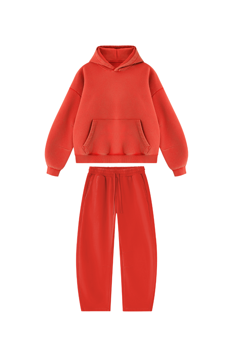 Men Fall Clothing Faded Fleece Hoodie & Wide-Leg Pants Set