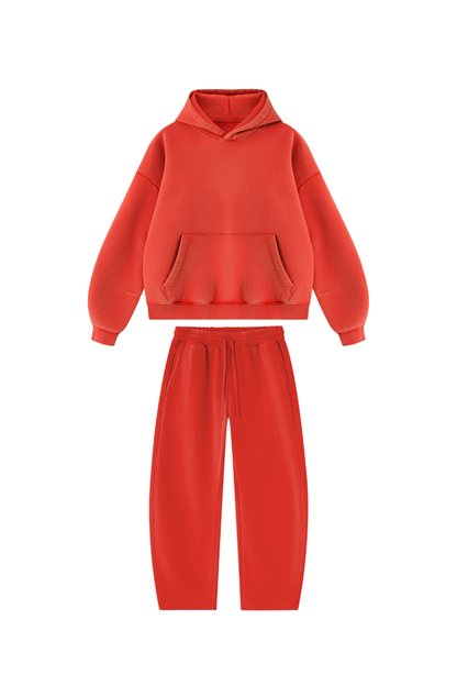 Men Fall Clothing Faded Fleece Hoodie & Wide-Leg Pants Set