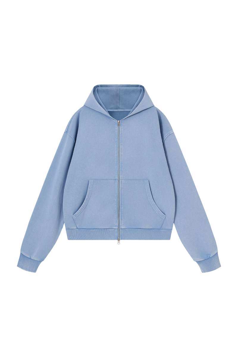 Unisex Fall Washed Vintage Boxy Double Zip Hoodie