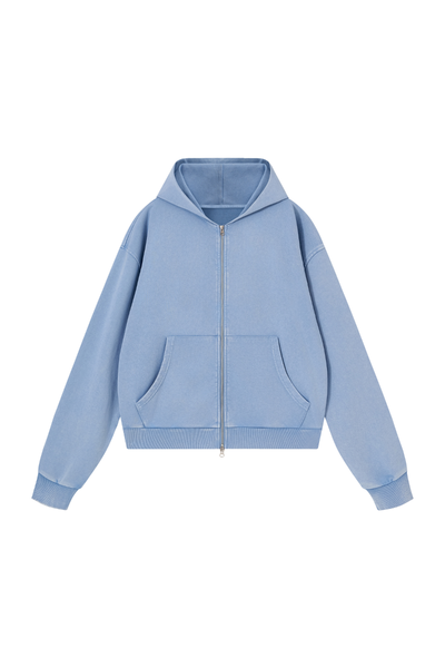 Men Fall Washed Vintage Boxy Double Zip Hoodie
