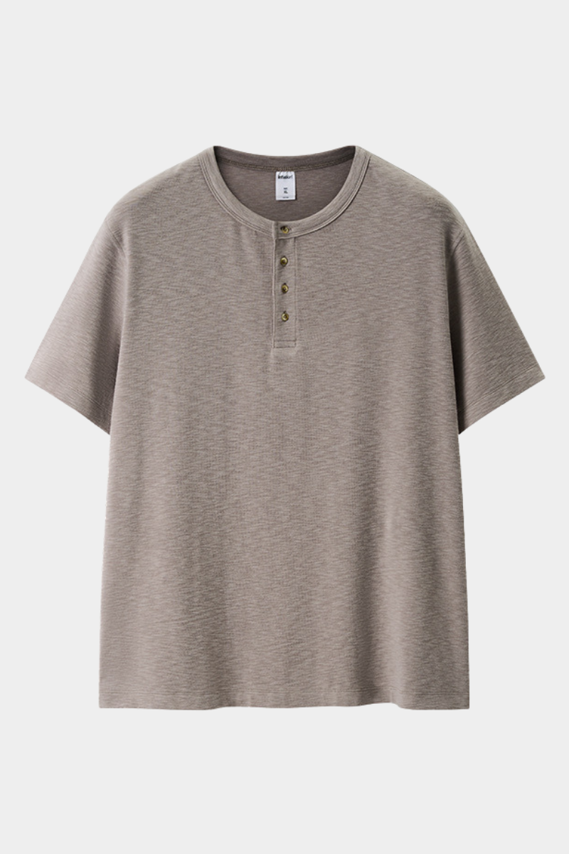 Women's Summer Button Placket Oversized Tee - Natural Fabric