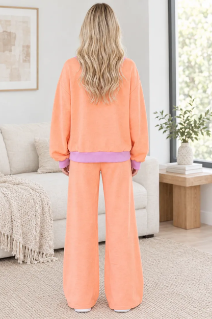 Women's Fall Color Trim Drawstring Loose 2 Piece Set