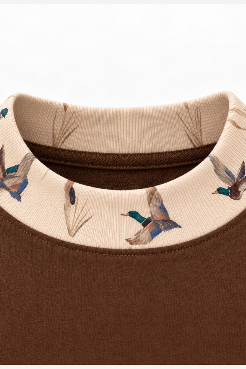 Unisex Fall Clothing Duck Print Color Block Sweatshirt