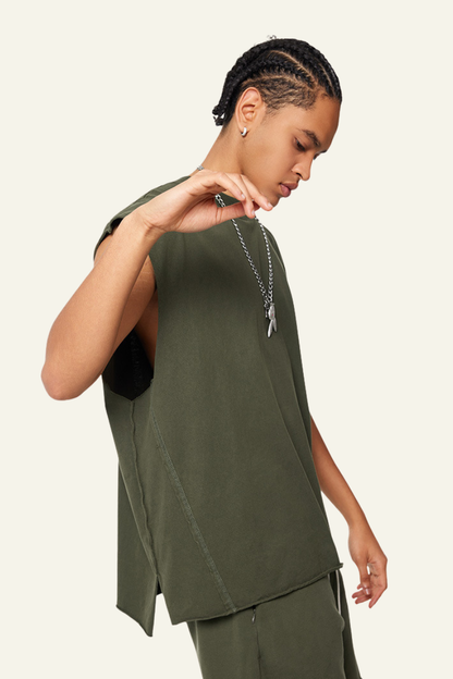 Men's Cotton 270 Heavyweight Washed Side Slit Tank Top