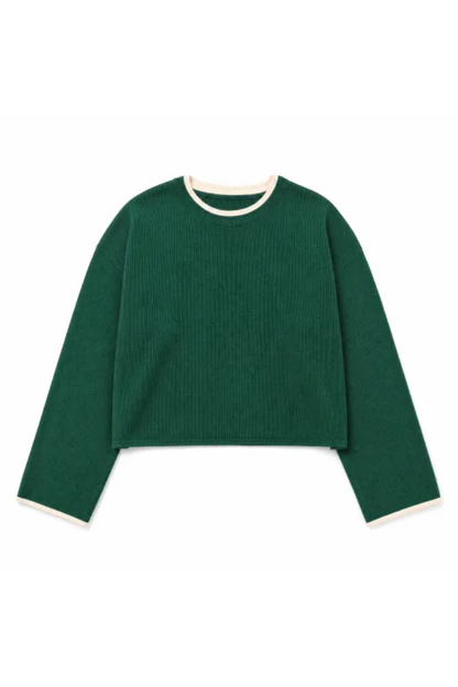 Women Spring Faux Layered Cropped Flare Sleeve Knit Sweater