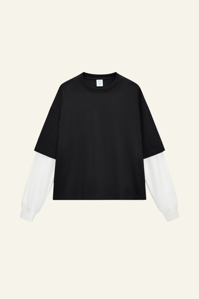 Women's Cotton  Faux-Two-Piece Long Sleeve T-shirt