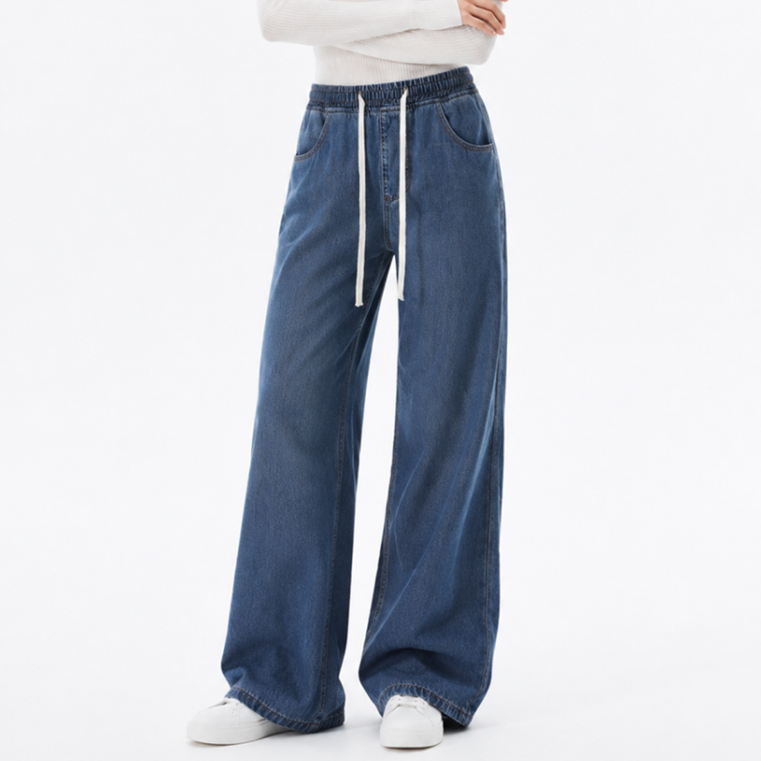 Women's Drawstring Waist Wide Leg Jeans