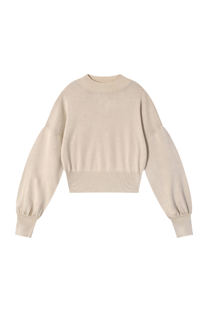 Women Fall Clothing Snow Washed Balloon Sleeve Knit Sweater