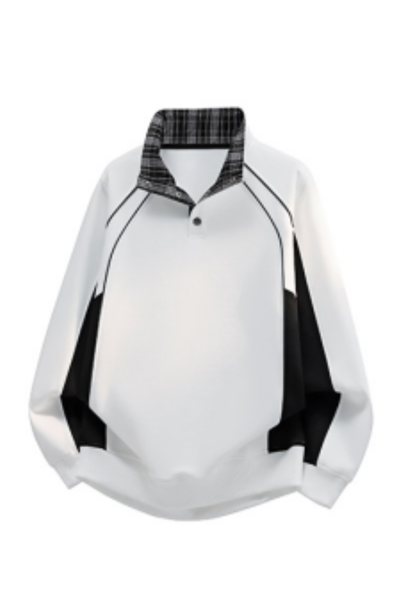 Men Fall Plaid Collar Snap Button Color Block Sweatshirt