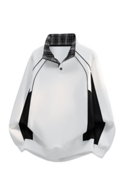 Men Fall Plaid Collar Snap Button Color Block Sweatshirt