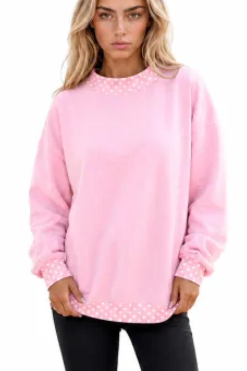 Women Fall Polka Dot Contrast Mock Neck Sweatshirt