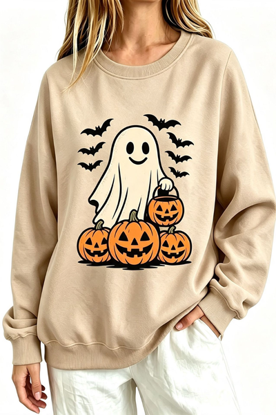 Women Fall Clothing Halloween Ghost Pumpkin Bat Sweatshirt
