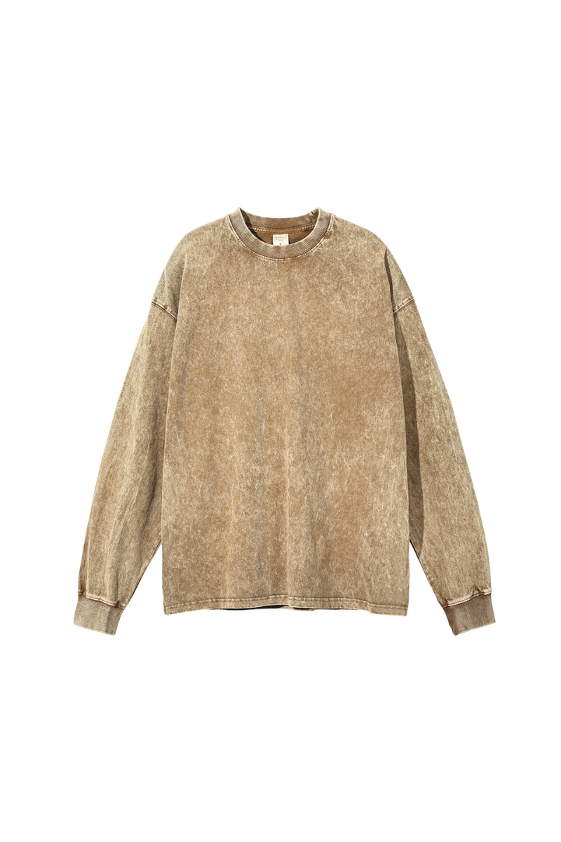 Unisex Fall 250gsm Cotton Wax Washed Long Sleeve Tee
