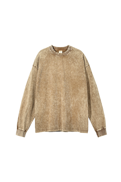 Unisex Fall 250gsm Cotton Wax Washed Long Sleeve Tee