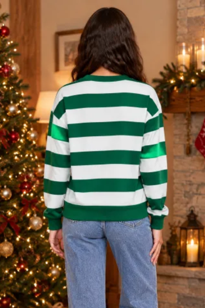 Women's Christmas Letter Color Block Crew Neck Sweatshirt