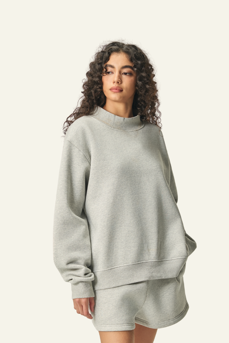 Women's Streetwear Stand-Collar Solid Mock Neck Sweatshirt