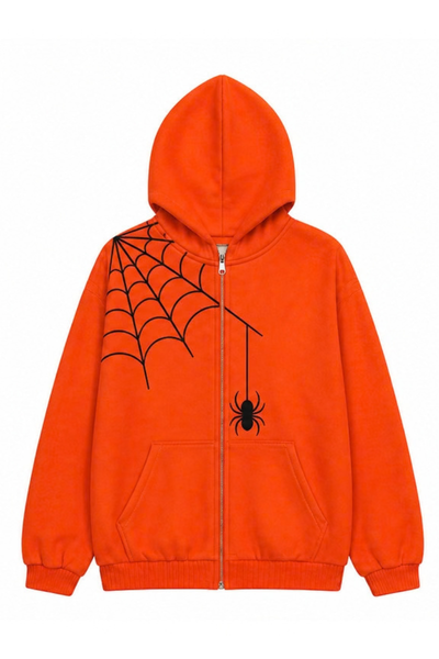 Unisex Fall Clothing Halloween Pumpkin Bat Zip Hoodie