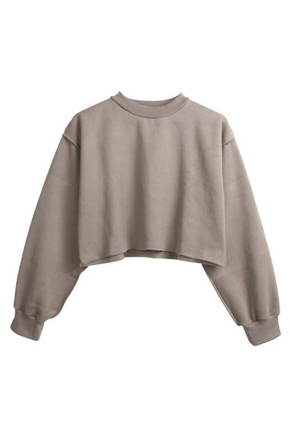 Women Spring Raw Hem Exposed Seam Cropped Sweatshirt