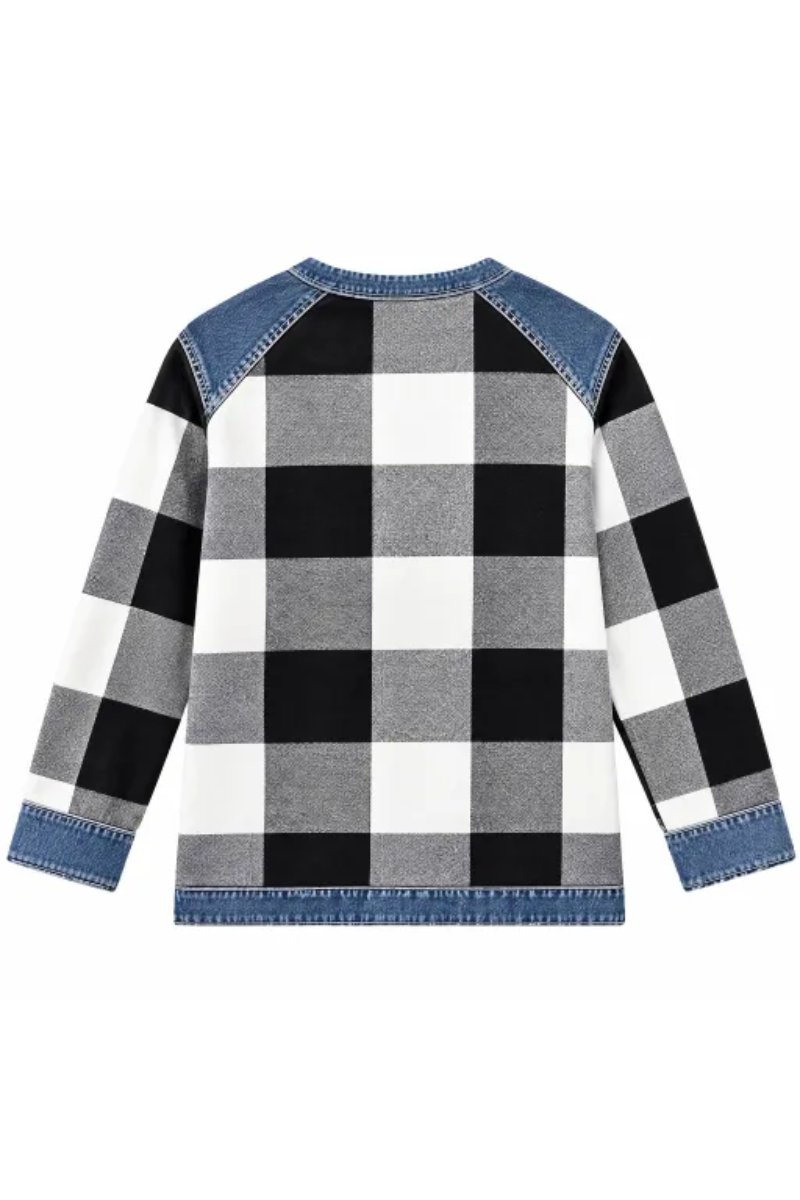 Women Fall Clothing Denim Plaid Patchwork Sweatshirt