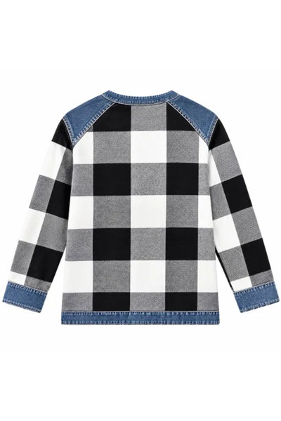 Women Fall Clothing Denim Plaid Patchwork Sweatshirt