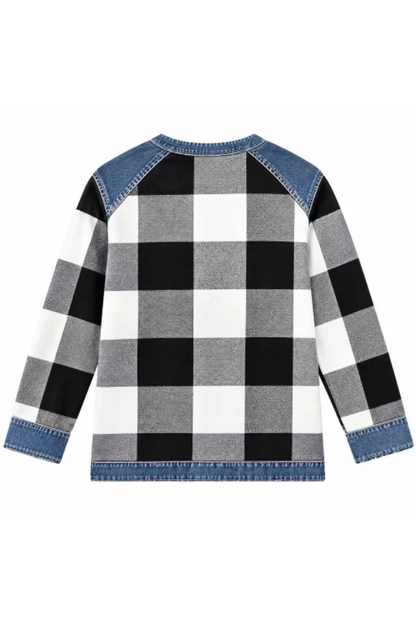 Women Fall Clothing Denim Plaid Patchwork Sweatshirt