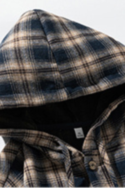 Women's Spring Vintage Hooded Plaid Button-Down Overshirt