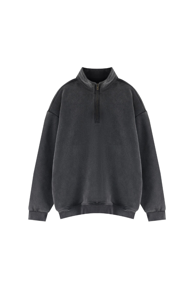 Women Fall Clothing Warm Fleece Vintage Half Zip Sweatshirt