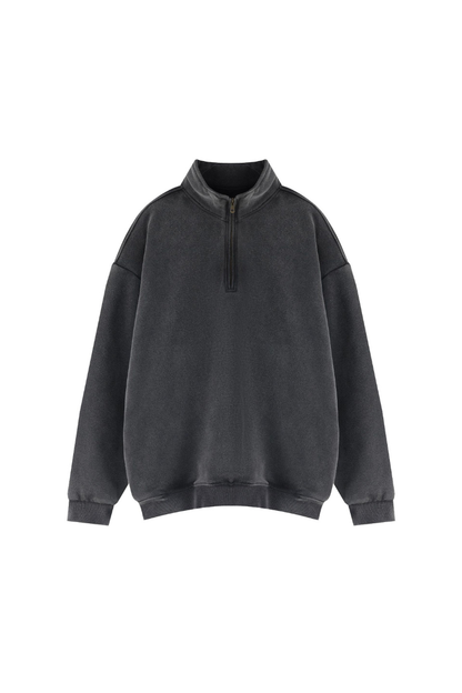 Women Fall Clothing Warm Fleece Vintage Half Zip Sweatshirt