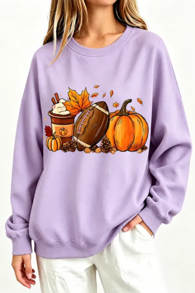 Women Fall Clothing Pumpkin Football Coffee Sweatshirt