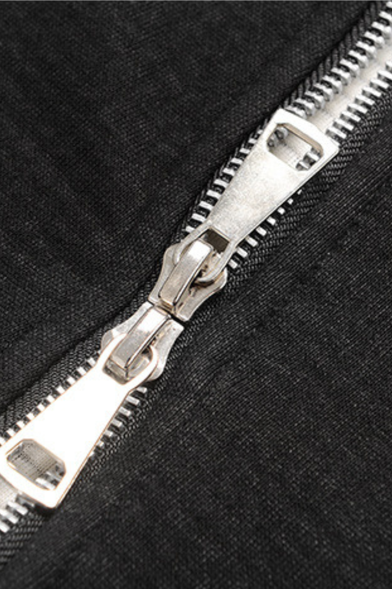 Men's Fall Winter Waffle-Knit Diagonal-Zip Loose Hoodie