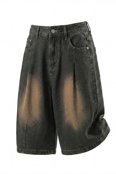 Men's Summer Washed Pleated Straight Cropped Denim Shorts