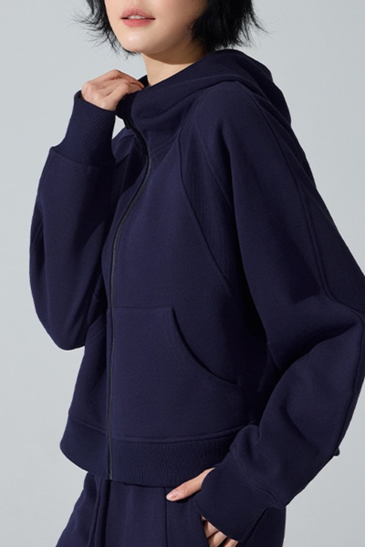 Women Fall Clothing Cozy Thermal Fleece Hooded Zip Jacket
