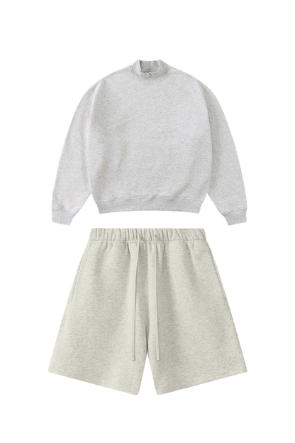Men's Winter Boxy Fleece Mock Neck Straight Shorts Set