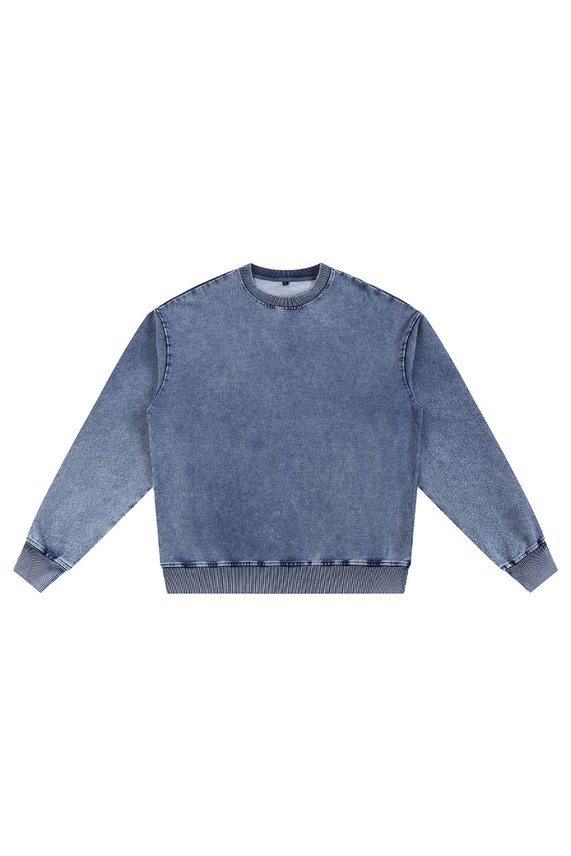 Men Fall Clothing Heavy Knit Denim Washed Sweatshirt