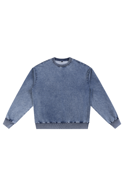Men Fall Clothing Heavy Knit Denim Washed Sweatshirt