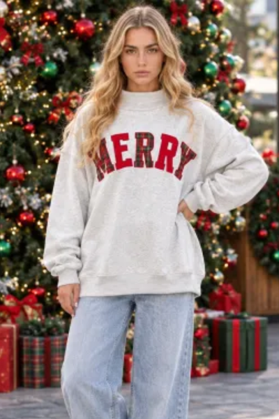 Women's Fall Christmas Embroidered Mock Neck Sweatshirt