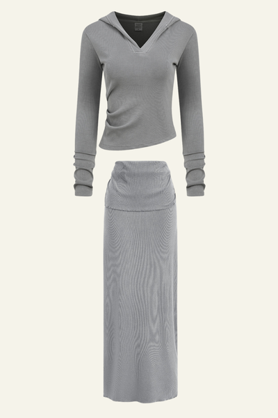 Women's Slim Fit Set:Long Seelve Top & Maxi Skirt