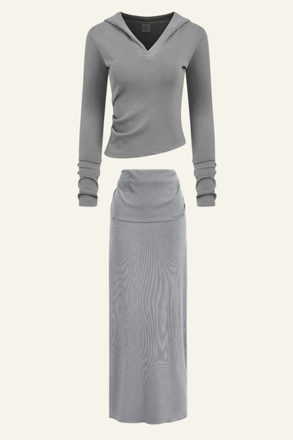 Women's Slim Fit Set:Long Seelve Top & Maxi Skirt
